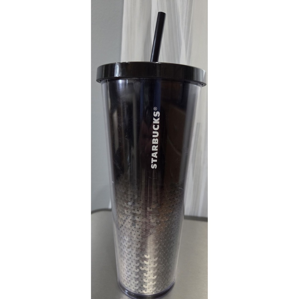 STARBUCKS‎ Black/Silver Sequin Ombre 24oz Cold Beverage Tumbler